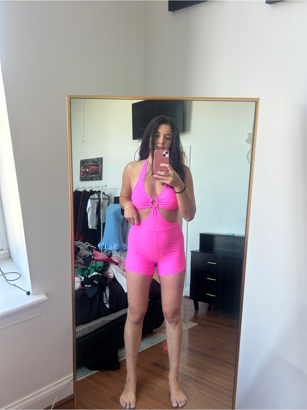 Hot Pink Cutout Romper - Picture 2 of 2